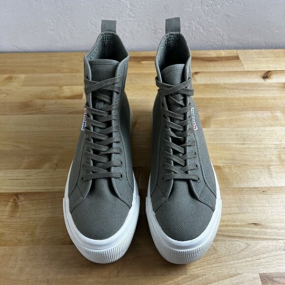 Superga 2708 High Top Tank Sneakers Platform Shoes Green Canvas Womens 9 Men 7.5 - Picture 3 of 9